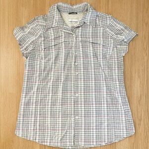 Columbia Omni-Shade Women’s Plaid Blouse With Pockets Short Sleeve Size Large